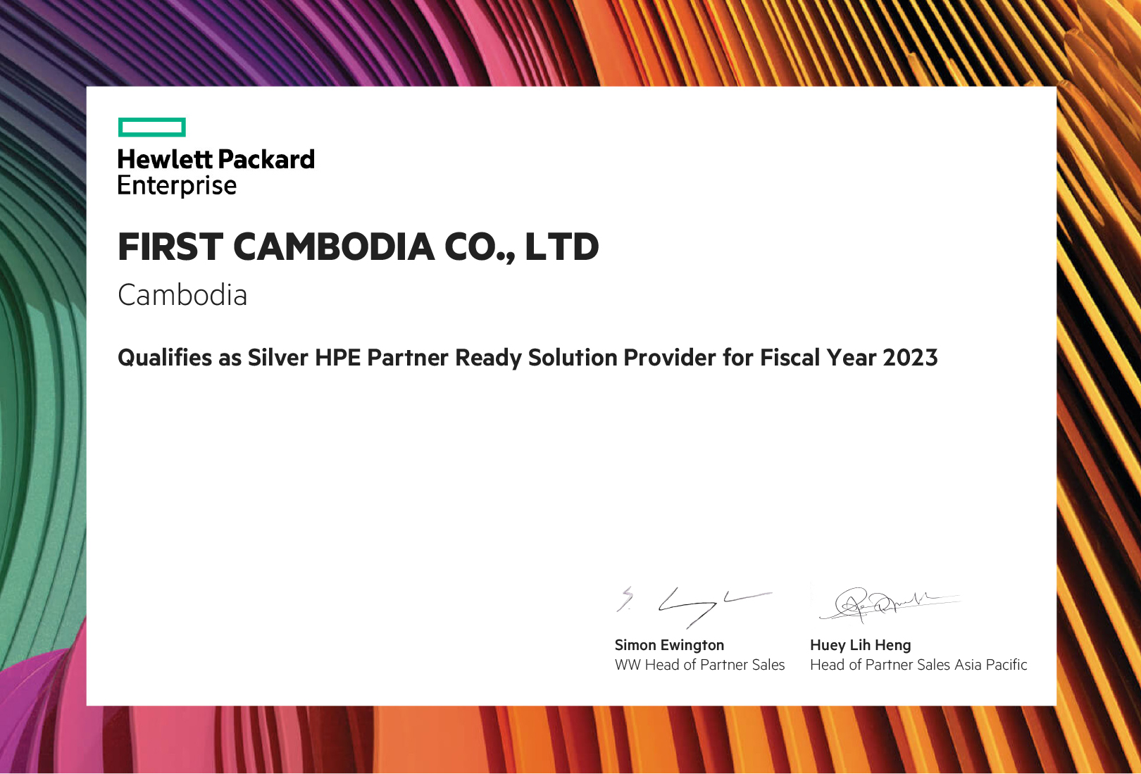 FIRST CAMBODIA CO., LTD Qualifies as Silver HPE Partner Ready Solution Provider for Fiscal Year 2023